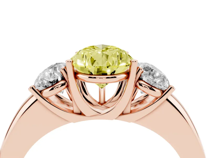 Pear-Shaped Three Stone Engagement Ring Setting for a Fancy Yellow Lab-Grown Diamond | Matching Side Stones | Rose Gold