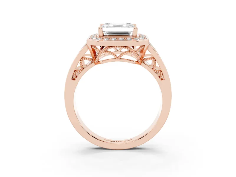 Asscher Cut Vintage Halo Engagement Ring Setting | Channel-Set Split Shank | Rose Gold