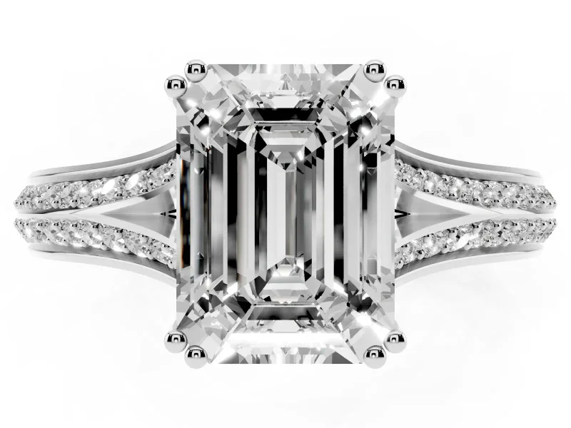 Emerald Cut Pave Split Shank Engagement Ring Setting | Double Claw Prongs | Platinum
