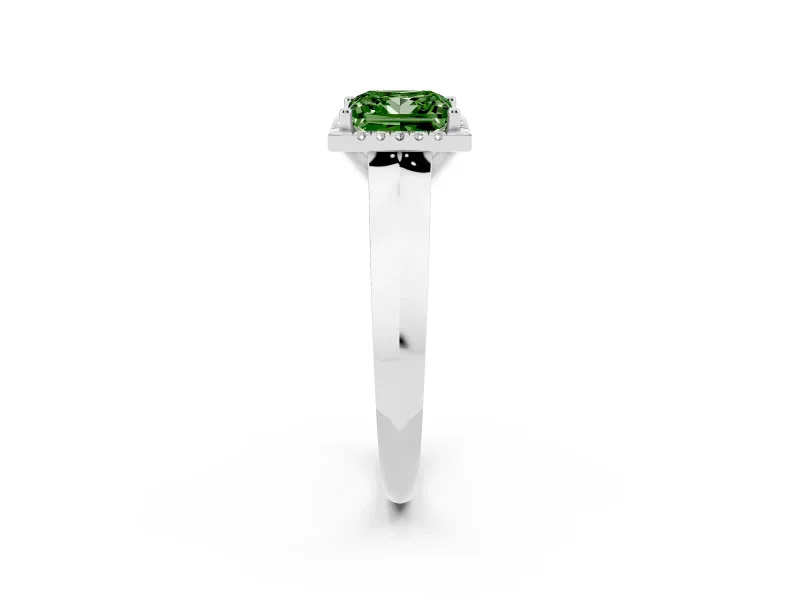 Fancy Green Princess Cut Diamond Halo Ring Set in Silver with Cathedral Band and Prong Setting