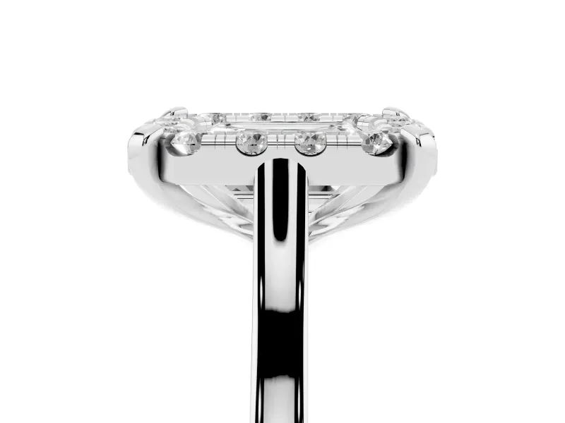 Emerald Cut Diamond Cluster Halo Solitaire Ring Set in White gold with Prong Setting