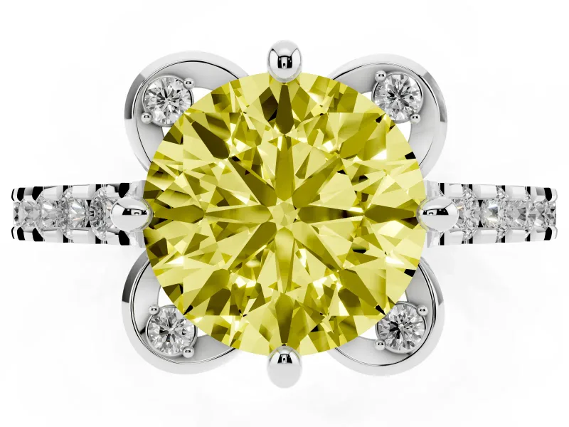 Round Floral Engagement Ring Setting for a Fancy Yellow Lab-Grown Diamond | Pavé Band | Platinum