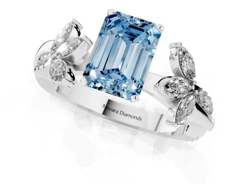 Emerald Cut Floral Vine Engagement Ring Setting for a Fancy Blue Lab-Grown Diamond | Platinum