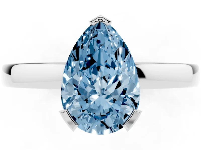 Fancy Blue Pear Cut Diamond Solitaire Ring Set in White gold with Prong Head and Smooth Polished Band