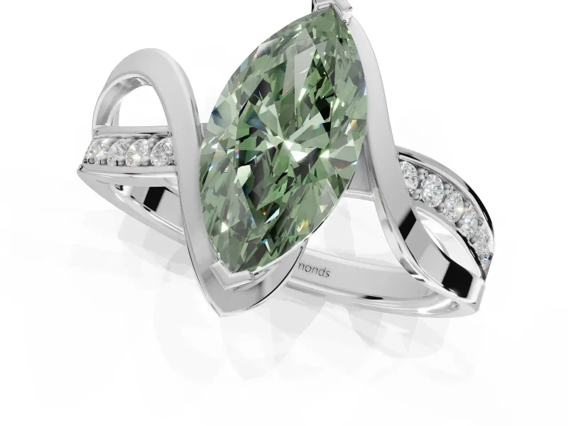 Marquise Bypass Solitaire Engagement Ring Setting for a Fancy Green Lab-Grown Diamond | Pavé Strands | Platinum