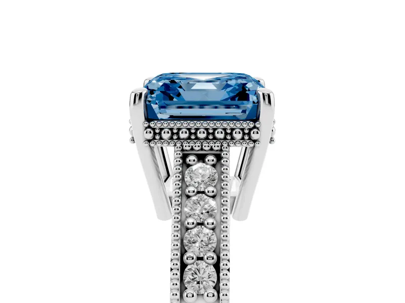 Asscher Cut Engraved Engagement Ring Setting for a Fancy Blue Lab-Grown Diamond | White Gold
