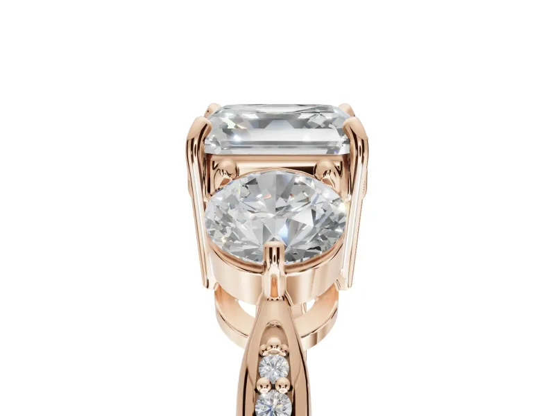 Asscher Cut Three Stone Engagement Ring Setting | Tapered Pave Band | Rose Gold
