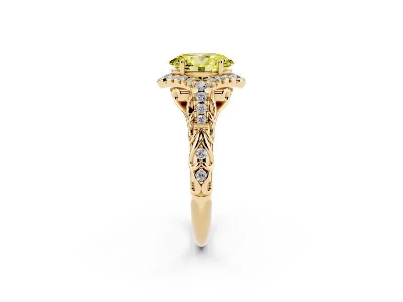 Oval Hidden Halo Filigree Engagement Ring Setting for a Fancy Yellow Lab-Grown Diamond | Yellow Gold