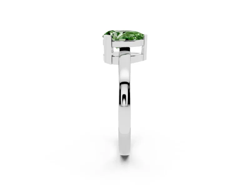 Fancy Green Pear Cut Diamond Solitaire Ring Set in White gold with Prong Head and Smooth Polished Band