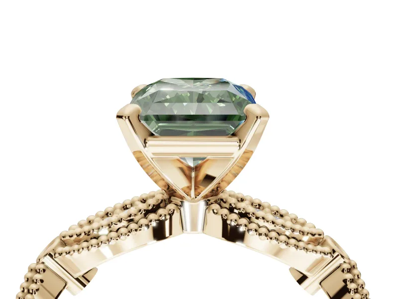 Radiant Cut Vintage Engagement Ring Setting for a Fancy Green Lab-Grown Diamond | Graduated Stations | Yellow Gold