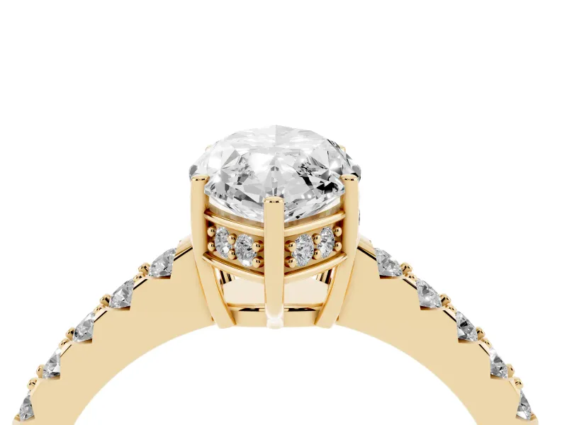 Marquise Hidden Halo Solitaire Engagement Ring Setting | Shared Prong Band | Yellow Gold