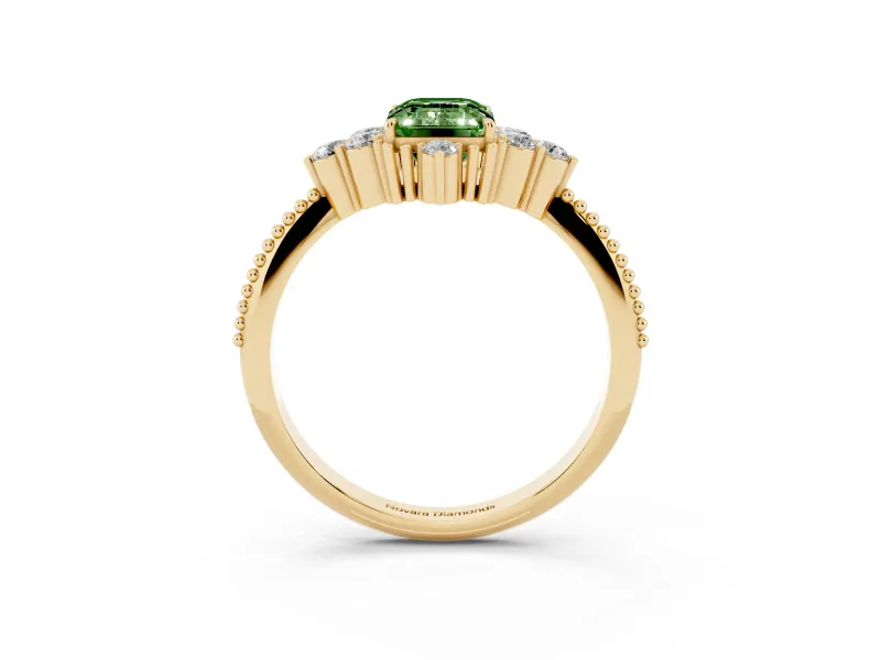 Emerald Cut Cluster Engagement Ring Setting for a Fancy Green Lab-Grown Diamond | Yellow Gold