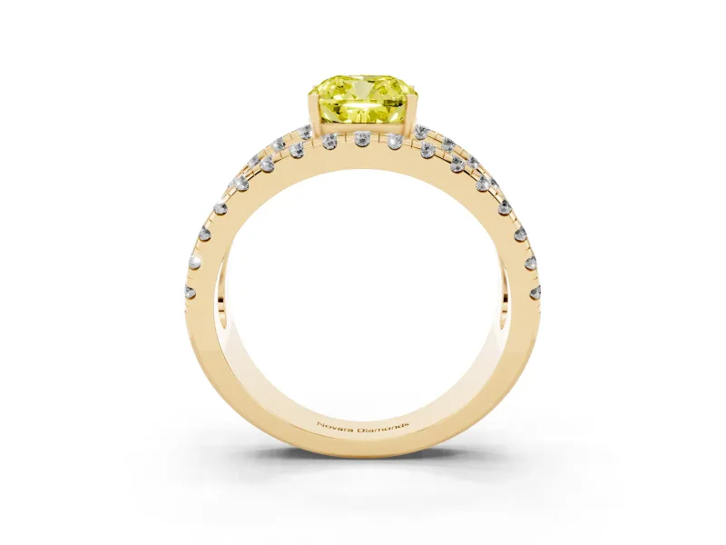 Cushion Cut Pavé Engagement Ring Setting for a Fancy Yellow Lab-Grown Diamond | Yellow Gold - Design NV-24679