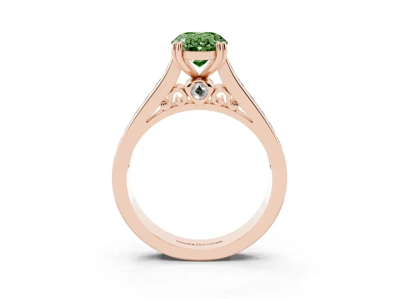 Oval Cathedral Channel Set Engagement Ring Setting for a Fancy Green Lab-Grown Diamond | Double Claw Prongs | Rose Gold