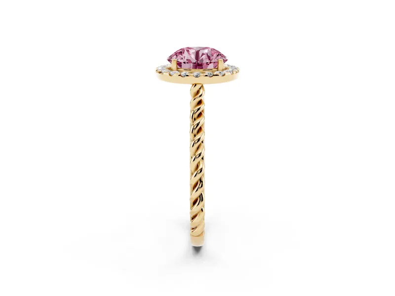 Round Rope Halo Engagement Ring Setting for a Fancy Pink Lab-Grown Diamond | Yellow Gold