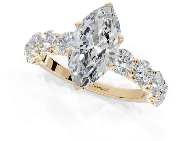Marquise Side Stone Engagement Ring Setting | Scalloped Prong Accents | Yellow Gold