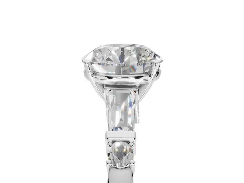 Round Tapered Baguette Engagement Ring Setting | Bar Set Sides | White Gold