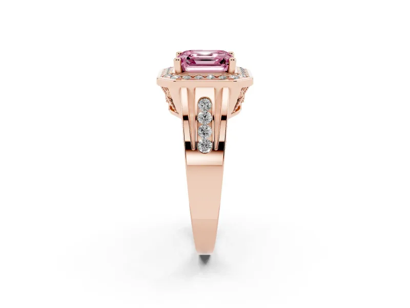 Asscher Cut Halo Engagement Ring Setting for a Fancy Pink Lab-Grown Diamond | Channel-Set Split Shank | Rose Gold