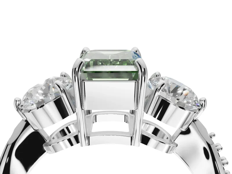 Emerald Cut Engagement Ring Setting for a Fancy Green Lab-Grown Diamond | Sterling Silver - Design NV-24901