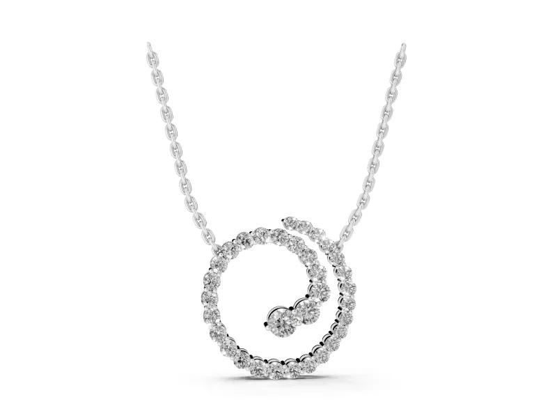 Round Lab-Grown Diamond Spiral Pendant Necklace | Two-Point Chain | Sterling Silver