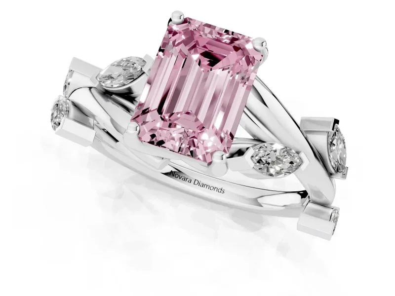 Emerald Cut Twisted Vine Engagement Ring Setting for a Fancy Pink Lab-Grown Diamond | Platinum
