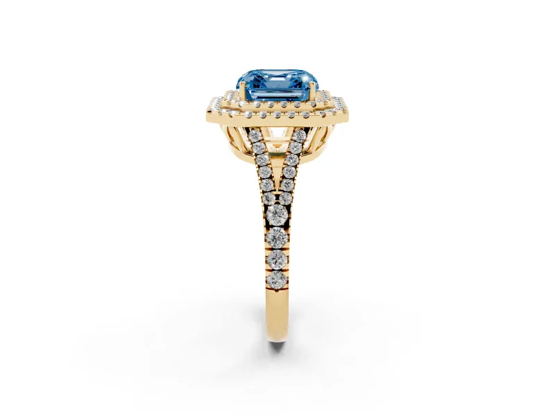 Asscher Cut Halo Engagement Ring Setting for a Fancy Blue Lab-Grown Diamond | Yellow Gold - Design NV-24799