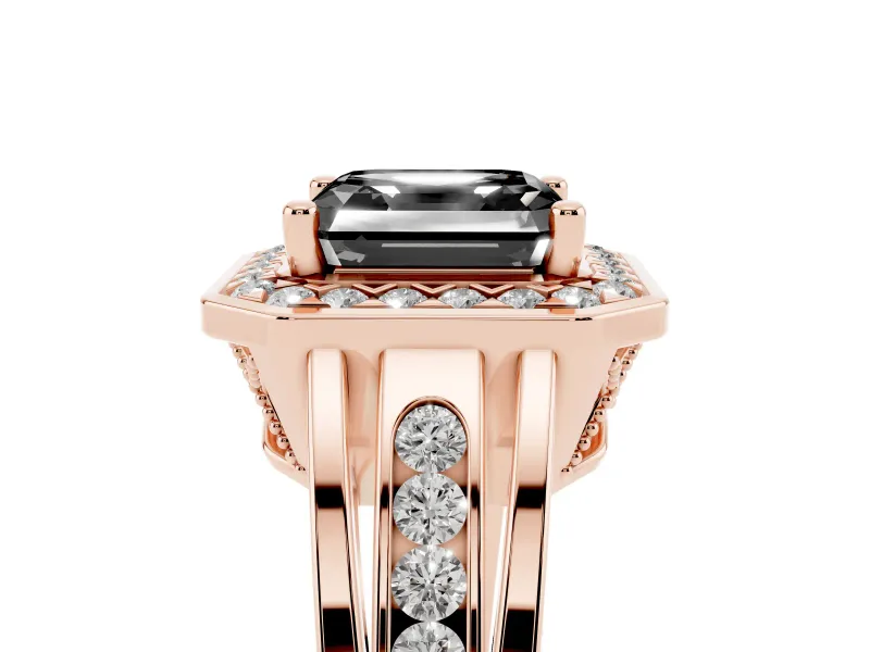 Asscher Cut Halo Engagement Ring Setting for a Black Center | Channel-Set Split Shank | Rose Gold