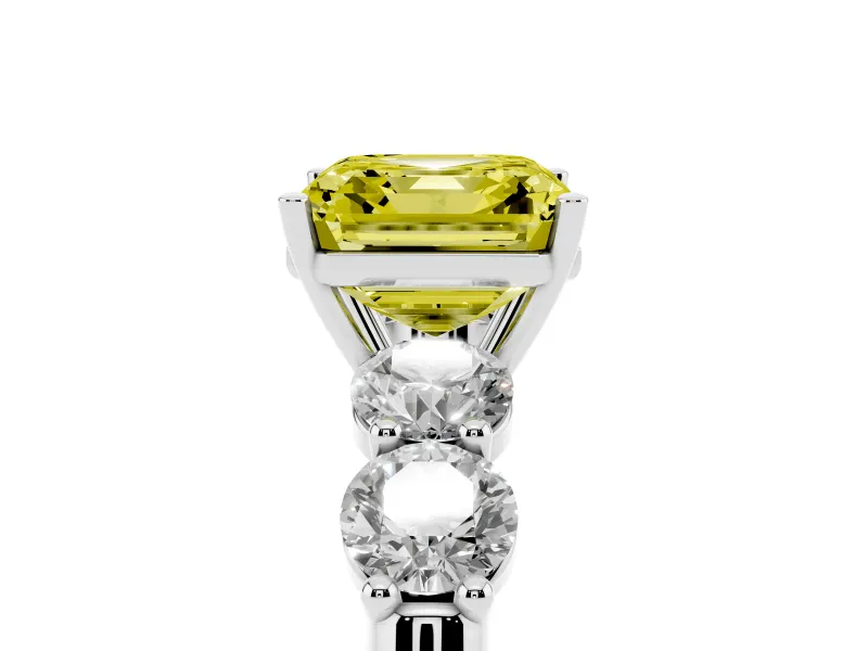 Asscher Cut Five Stone Engagement Ring Setting for a Fancy Yellow Lab-Grown Diamond | Prong Set Side Stones | White Gold