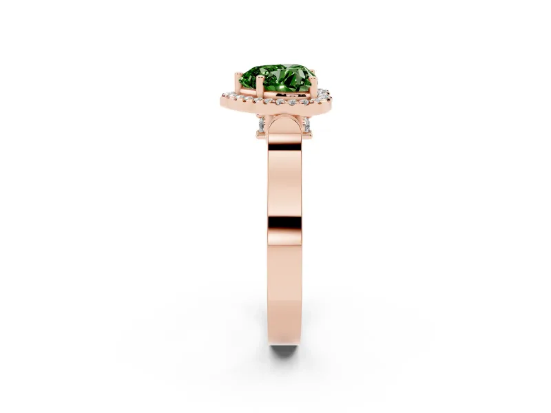 Heart-Shaped Halo Engagement Ring Setting for a Fancy Green Lab-Grown Diamond | Pointed Pave Shoulders | Rose Gold