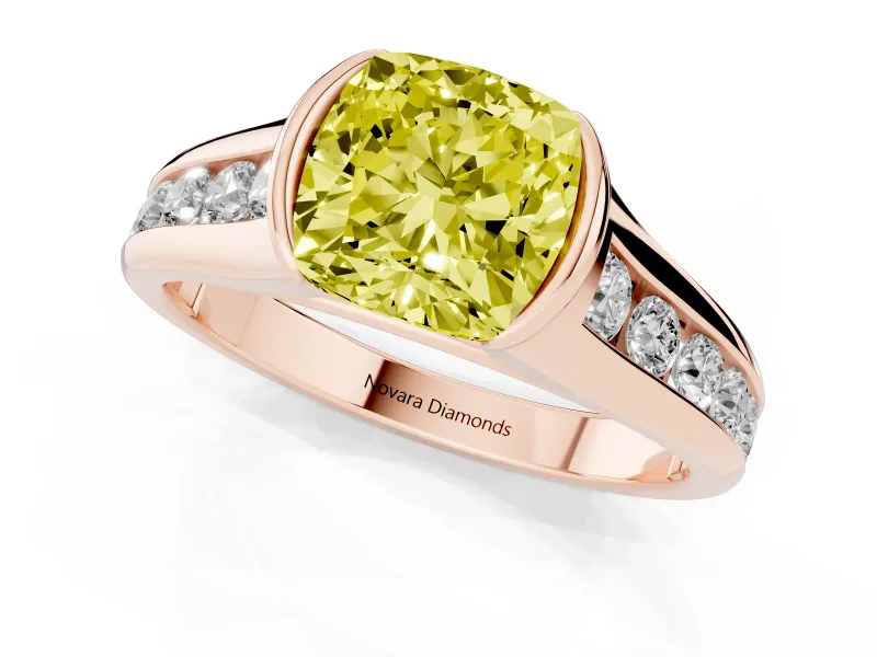 Cushion Cut Half Bezel Engagement Ring Setting for a Fancy Yellow Lab-Grown Diamond | Rose Gold