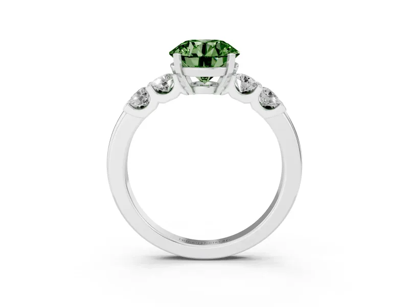 Round Five Stone Engagement Ring Setting for a Fancy Green Lab-Grown Diamond | Sterling Silver