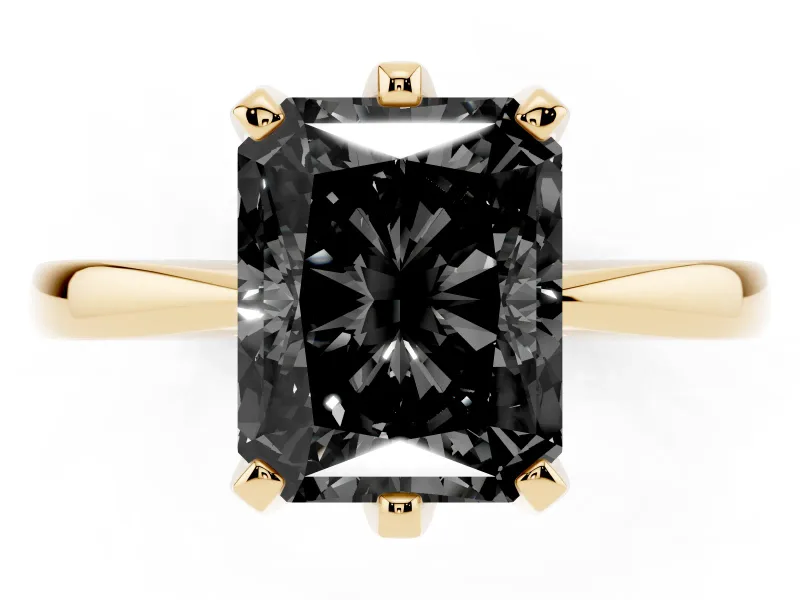 Radiant Cut Tapered Solitaire Engagement Ring Setting for a Black Center | Yellow Gold