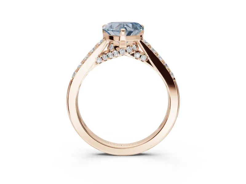 Heart-Shaped Pavé Solitaire Engagement Ring Setting for a Fancy Blue Lab-Grown Diamond | Crossover Gallery | Rose Gold