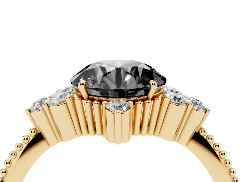 Round Vintage Cluster Engagement Ring Setting for a Black Center | Beaded Edges | Yellow Gold