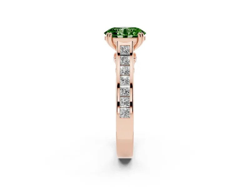 Oval Cathedral Channel Set Engagement Ring Setting for a Fancy Green Lab-Grown Diamond | Double Claw Prongs | Rose Gold