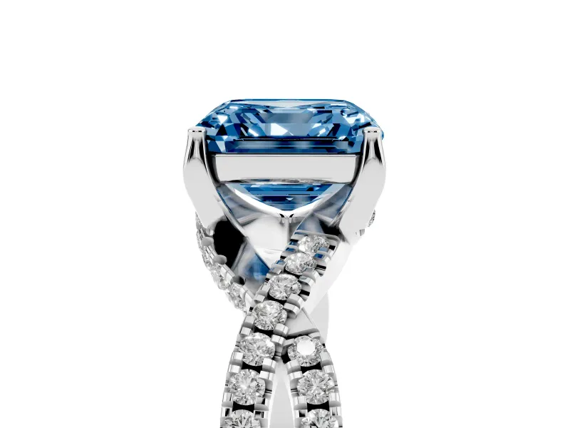 Asscher Cut Twisted Pave Engagement Ring Setting for a Fancy Blue Lab-Grown Diamond | Split Shank | Sterling Silver
