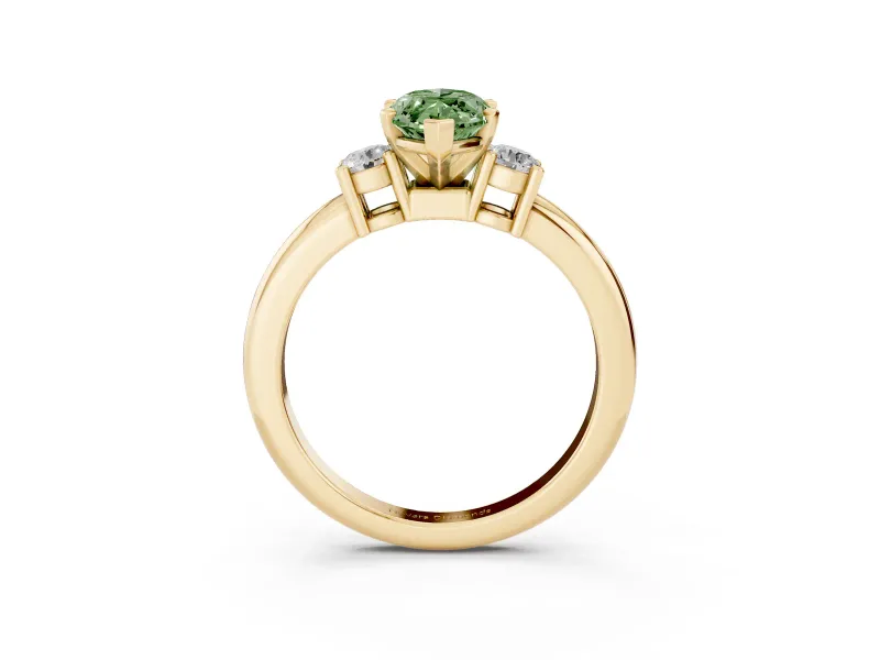 Marquise Three Stone Engagement Ring Setting for a Fancy Green Lab-Grown Diamond | Round Side Stones | Yellow Gold