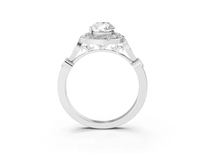 Pear Cut Diamond Halo Engagement Ring Set in Platinum with Twisted Band and Prong Setting