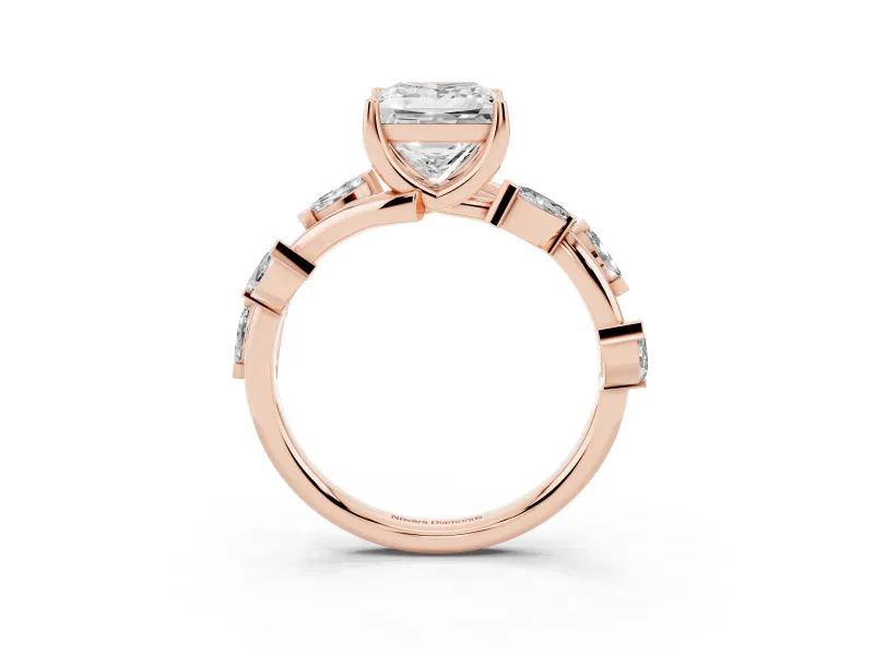 Princess Cut Twisted Vine Engagement Ring Setting | Marquise Side Stones | Rose Gold