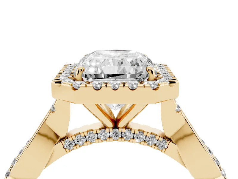 Radiant Cut Halo Engagement Ring Setting | Pavé Twist Band | Yellow Gold