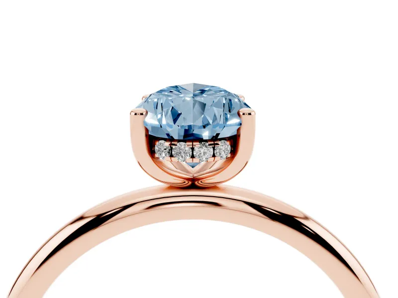 Pear-Shaped Micro-Prong Hidden Halo Engagement Ring Setting for a Fancy Blue Lab-Grown Diamond | Plain Band | Rose Gold