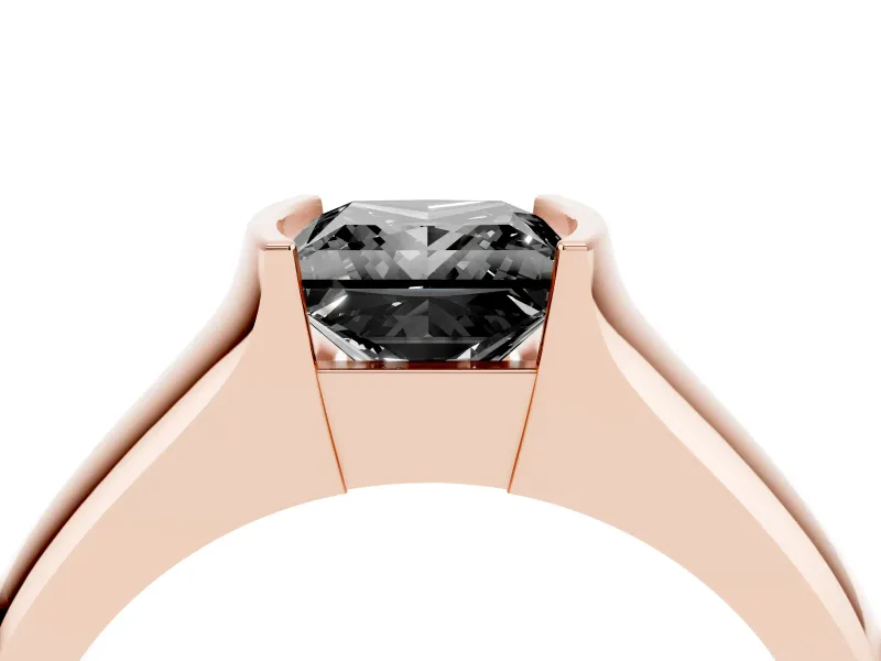 Princess Cut Half Bezel Solitaire Engagement Ring Setting for a Black Center | Wide Band | Rose Gold