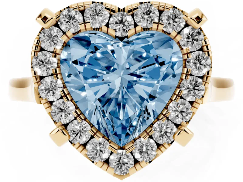 Heart-Shaped Claw Corner Halo Engagement Ring Setting for a Fancy Blue Lab-Grown Diamond | Slim Plain Band | Yellow Gold