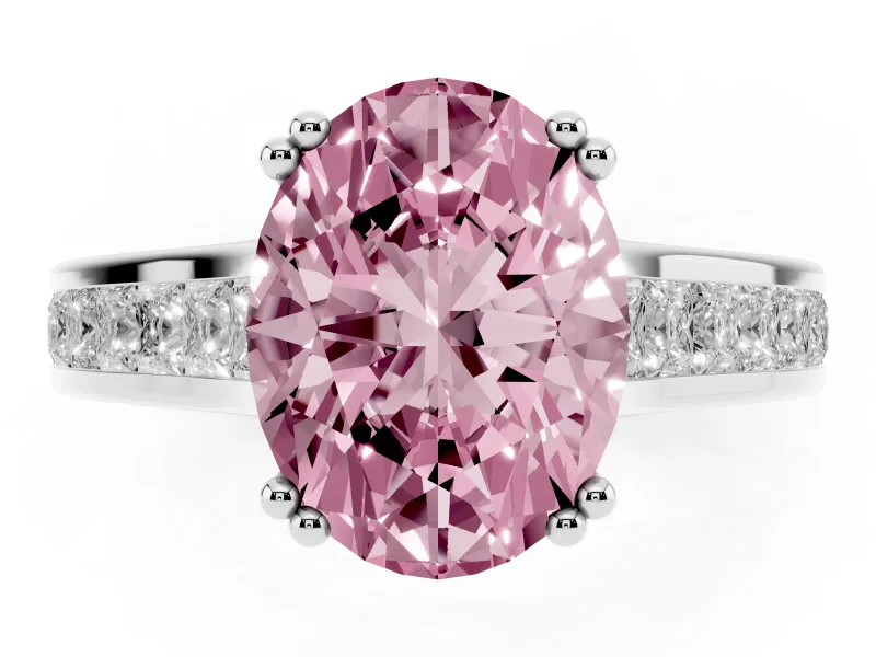 Oval Cathedral Channel Set Engagement Ring Setting for a Fancy Pink Lab-Grown Diamond | Double Claw Prongs | White Gold