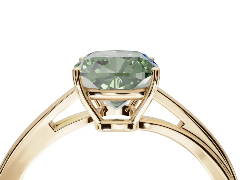 Cushion Cut Bypass Solitaire Engagement Ring Setting for a Fancy Green Lab-Grown Diamond | Yellow Gold