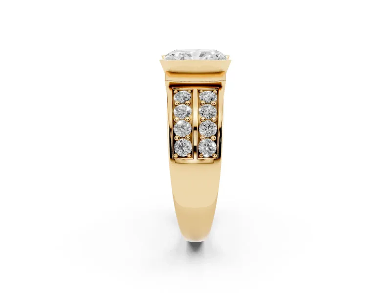 Radiant Cut Half Bezel Engagement Ring Setting | Double Row Channel Band | Yellow Gold