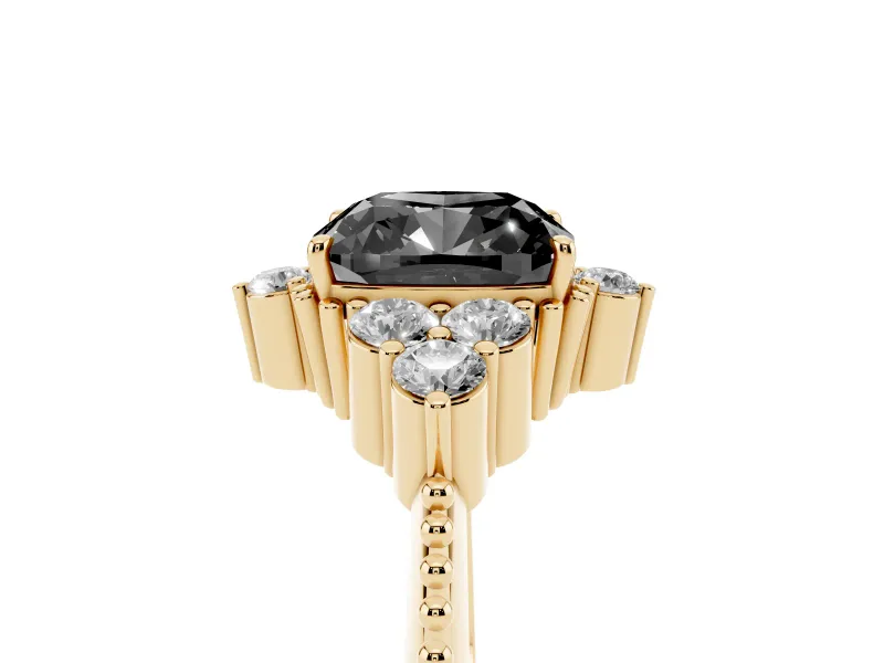 Cushion Cut Vintage Cluster Engagement Ring Setting for a Black Center | Beaded Edges | Yellow Gold