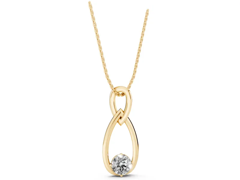 Round Lab-Grown Diamond Solitaire Infinity Pendant Necklace | Upright Loop | Yellow Gold