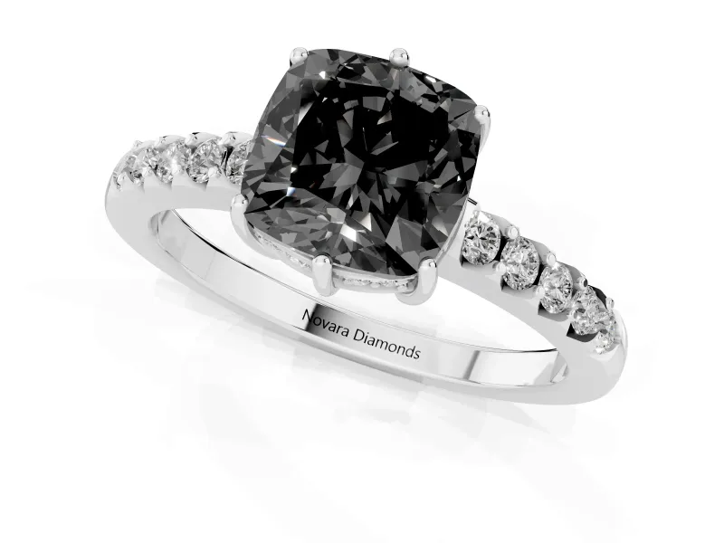 Cushion Cut Hidden Halo Engagement Ring Setting for a Black Center | White Gold
