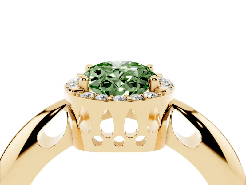 Oval Halo Engagement Ring Setting for a Fancy Green Lab-Grown Diamond | Plain Band | Yellow Gold